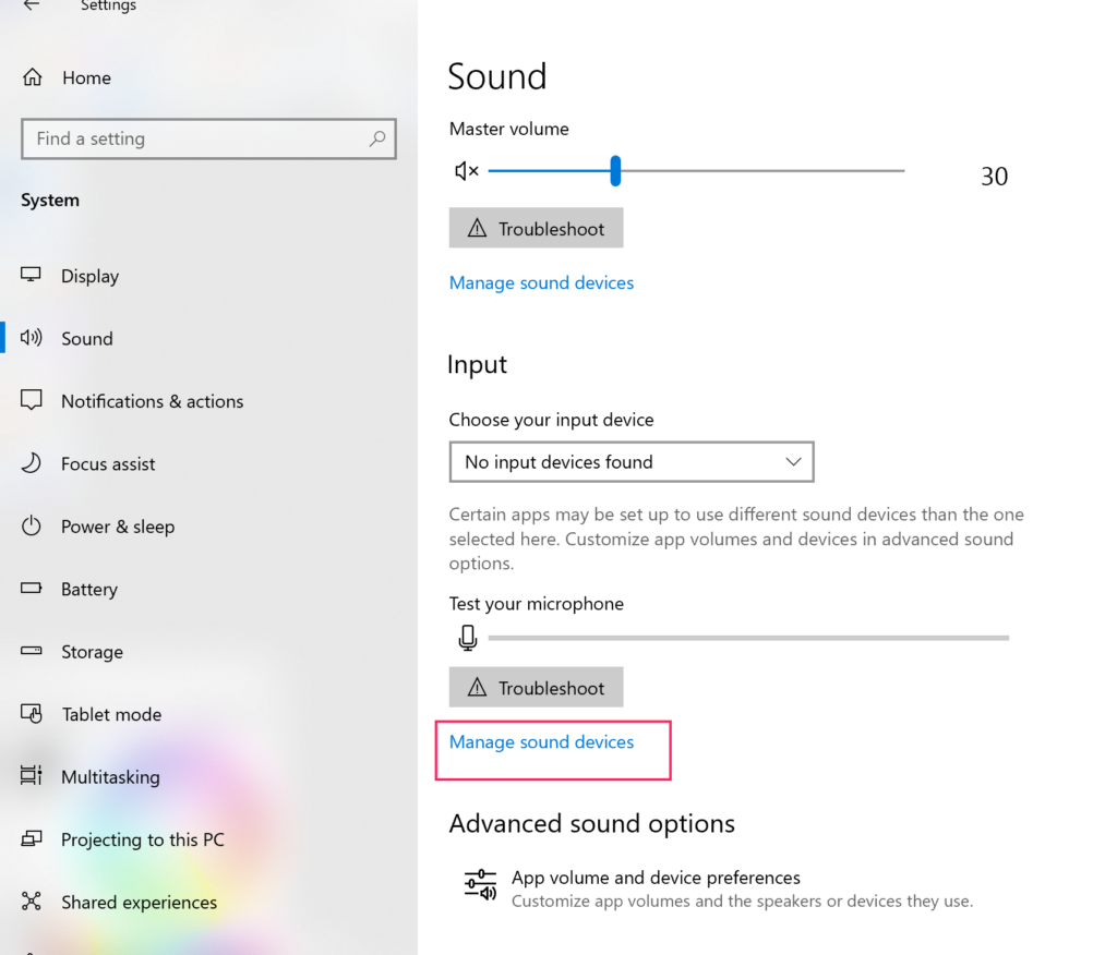 screenshot of Windows 10 sound menu