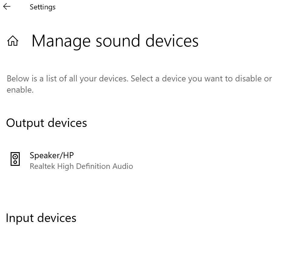 Windows 10 Screenshot of Microphone disabled