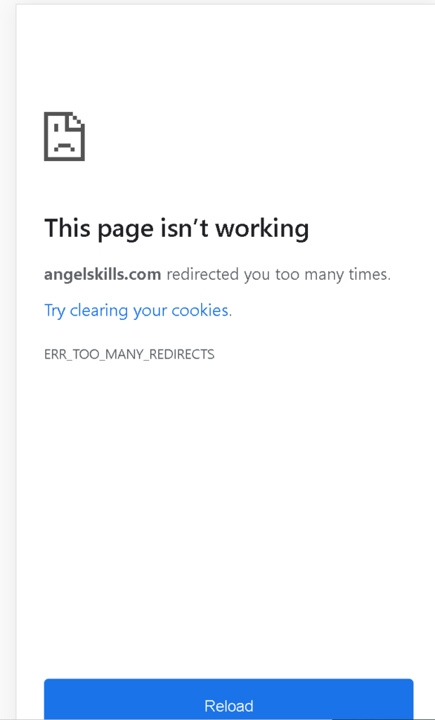 screenshot of page not working due to circular redirect