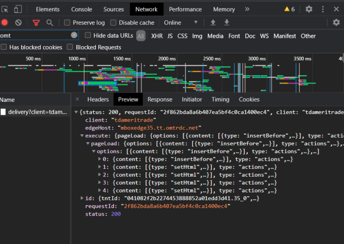 Chrome browser screenshot of developer tools - network tab showing the Adobe Test & Target pixel